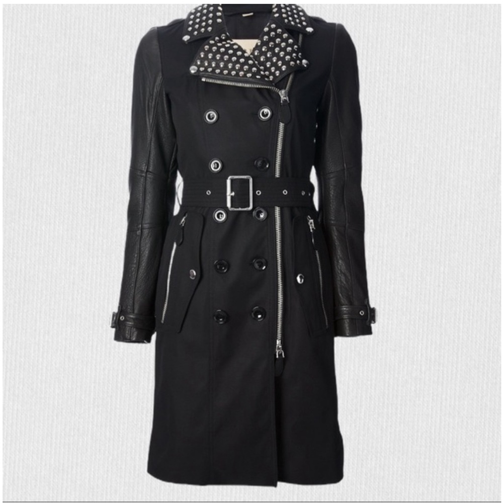 Burberry Brit leather sleeves studded trench coat